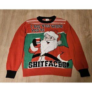 Spencers Mens Size L Ugly Christmas Sweater Santa I See When You're Xxxxfaced